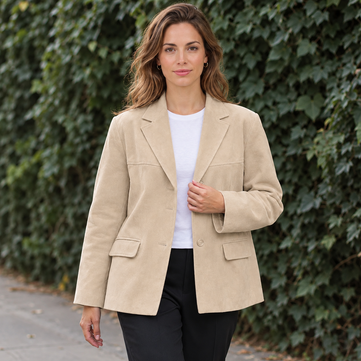 Blazer Mujer Efecto Ante con Bolsillos de Solapa