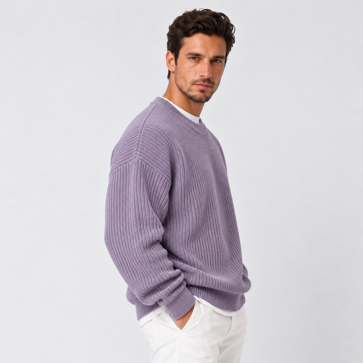 Men's Crew Neck Knit Sweater - Casual Fall Pullover