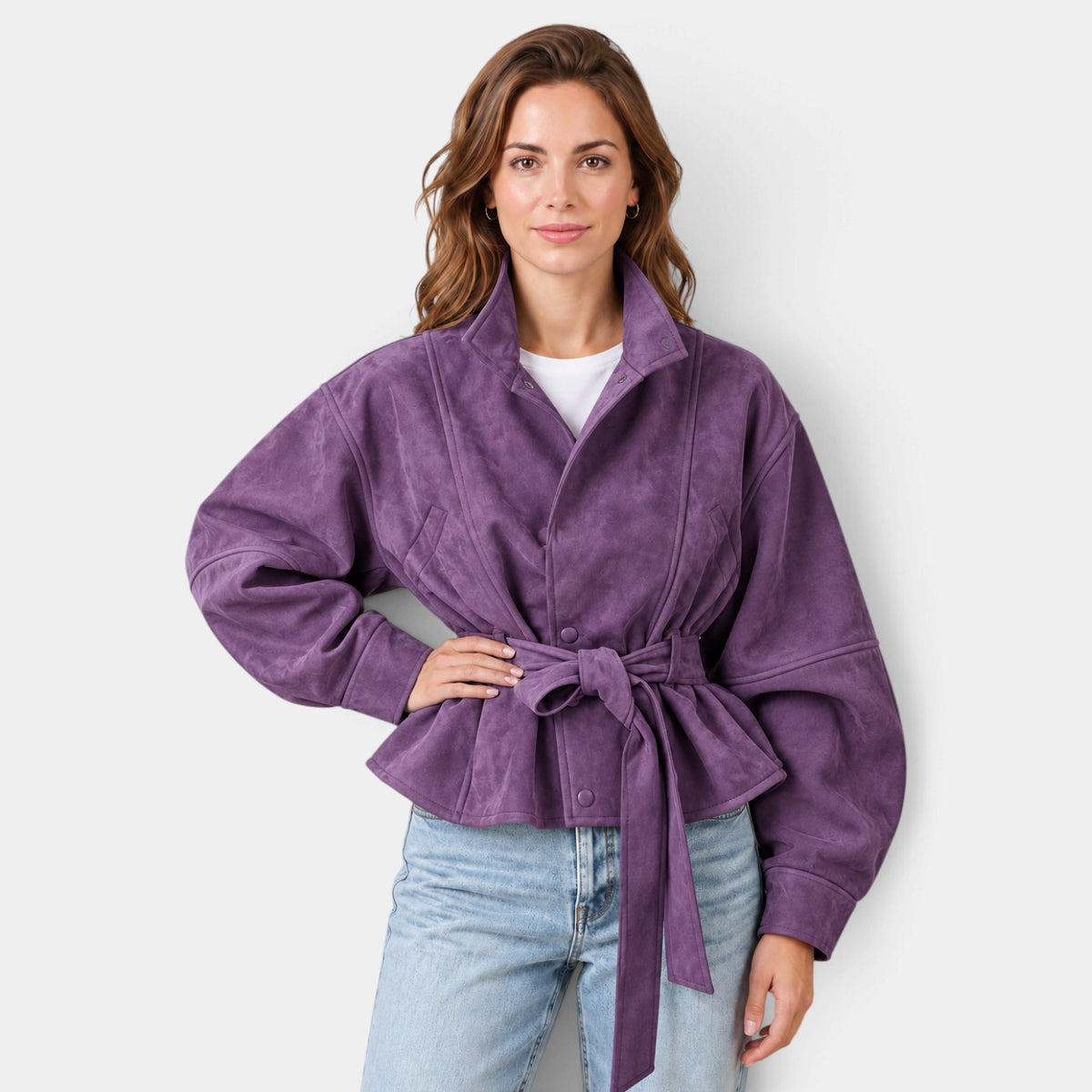 Chaqueta Bomber de Ante Oversize Mujer