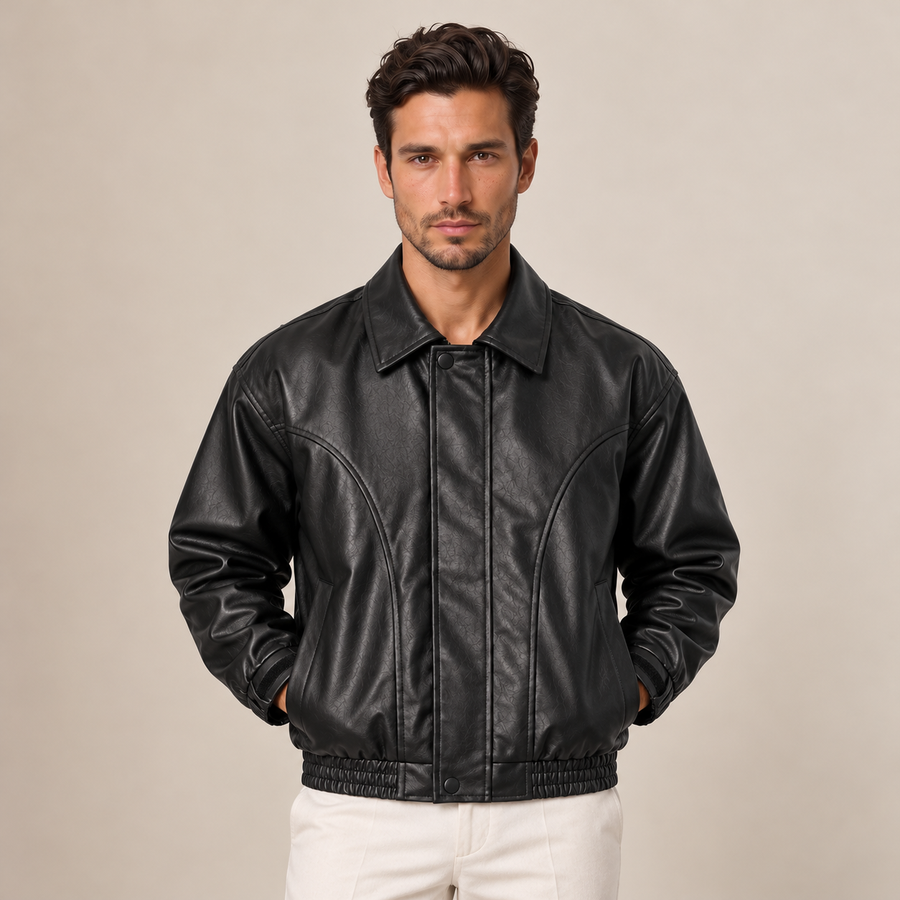 Men's Classic Faux Leather Jacket - Timeless Everyday Fit