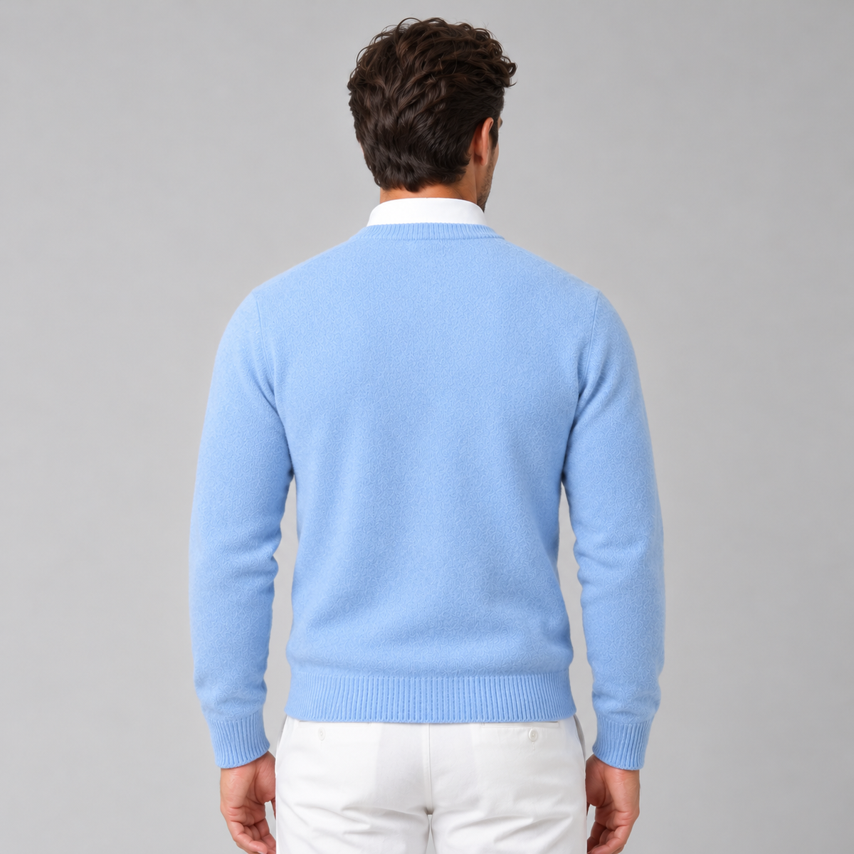 Men's Cashmere Crew Neck Sweater - Regular Fit, Ribbed Trim