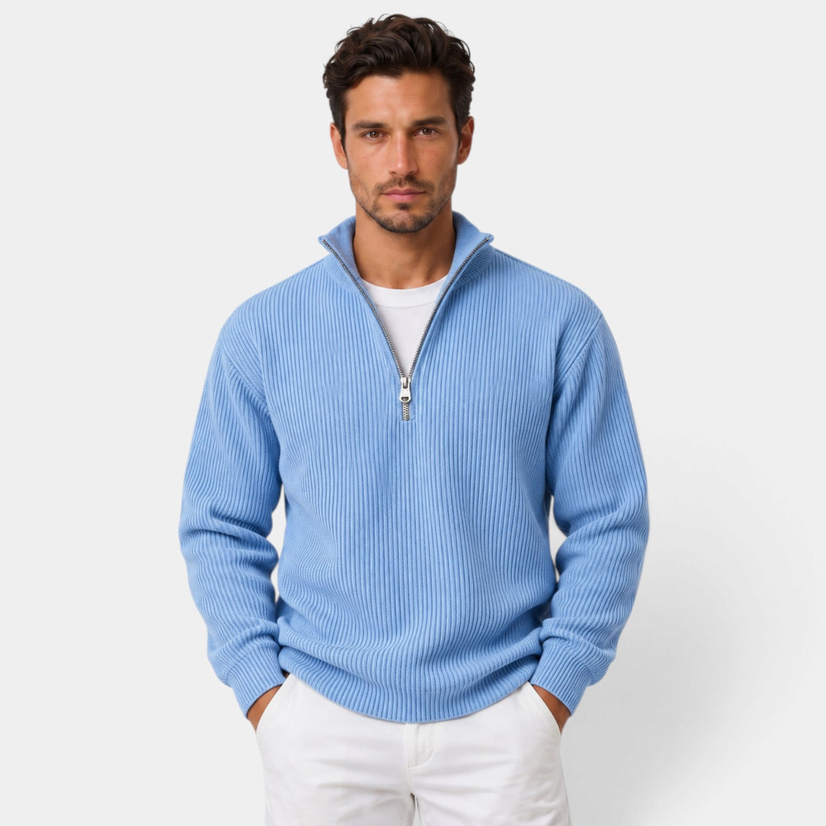 Men's Slim Fit Corduroy Zip-Up Sweater
