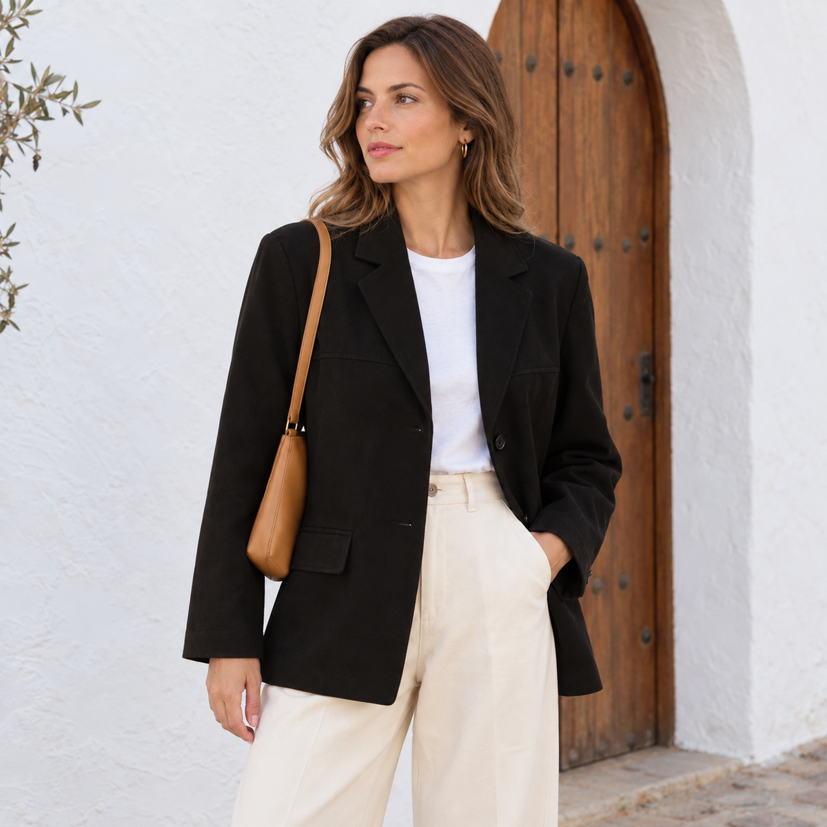 Blazer Mujer Efecto Ante con Bolsillos de Solapa