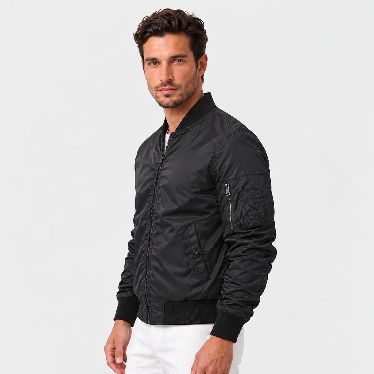 Men's Bomber Jacket - Ribbed Collar and Cuffs, Up to 5XL