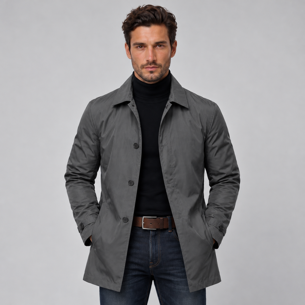 Men's Long Water-Resistant Coat - Classic Rain Overcoat