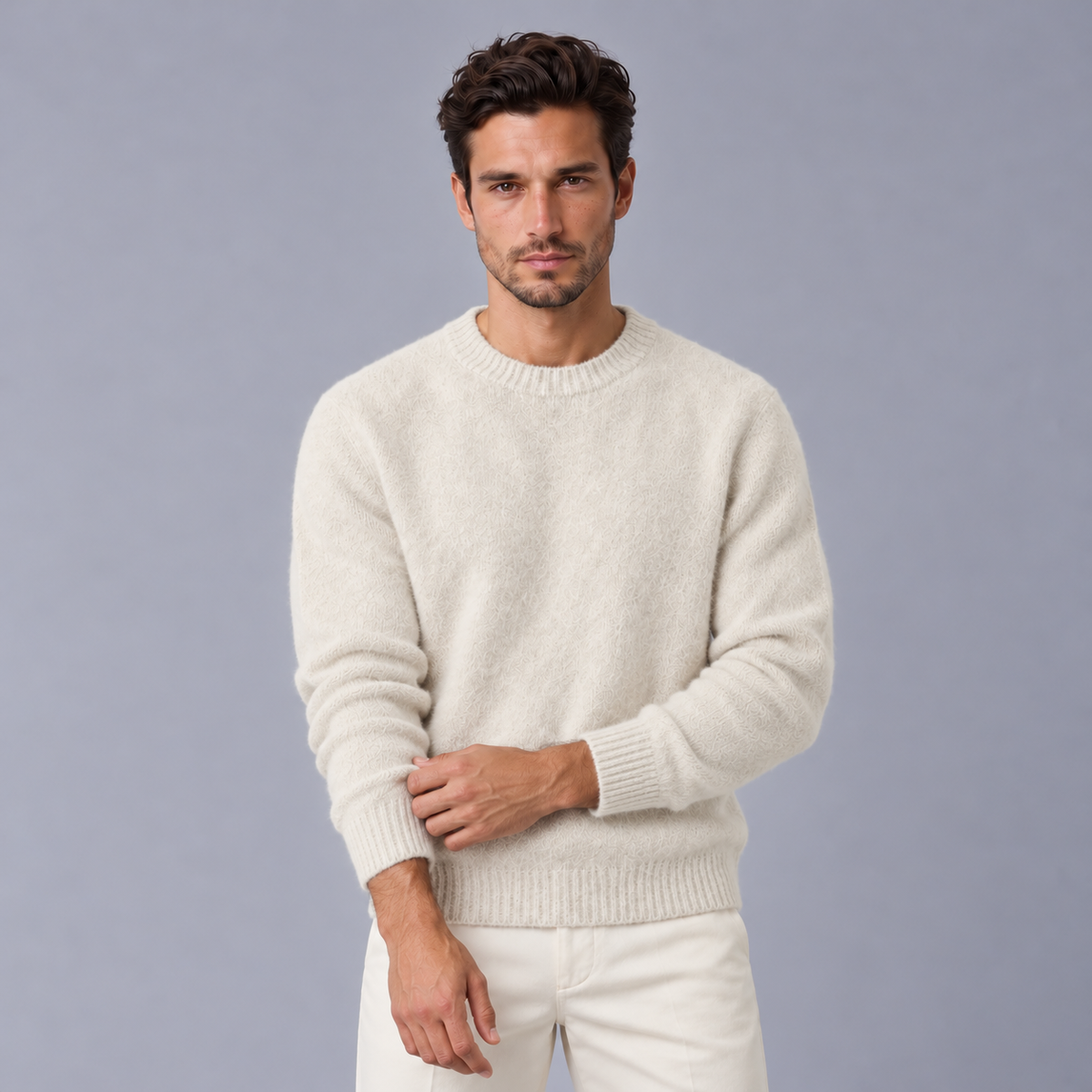 Men's Brushed Wool Knit Sweater - Soft Crew Neck Pullover