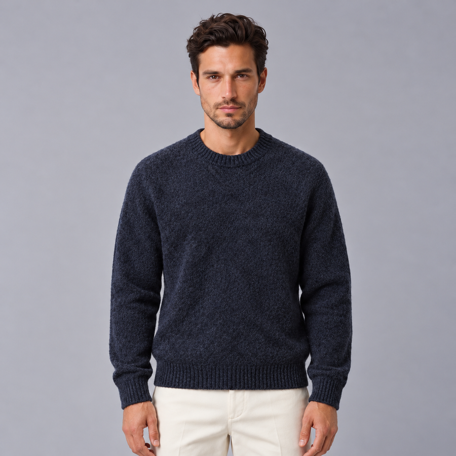 Men's Brushed Wool Knit Sweater - Soft Crew Neck Pullover