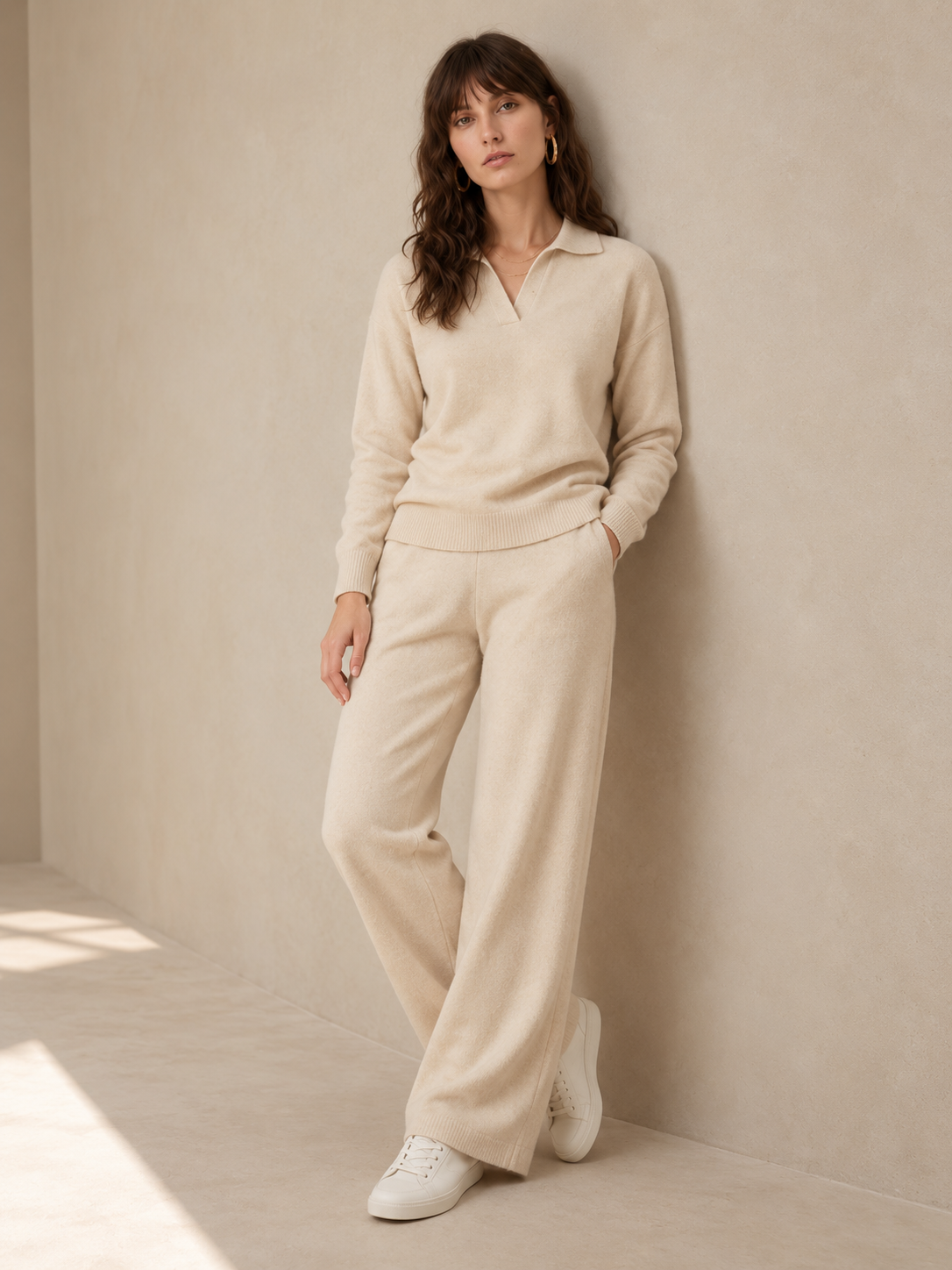 Women's Knitted Polo and Harem Pants Set