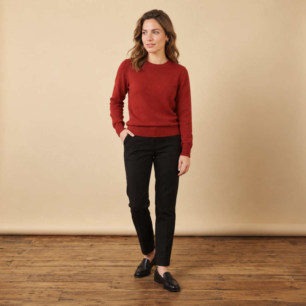 Jersey de Cuello Redondo de Cashmere Puro para Mujer