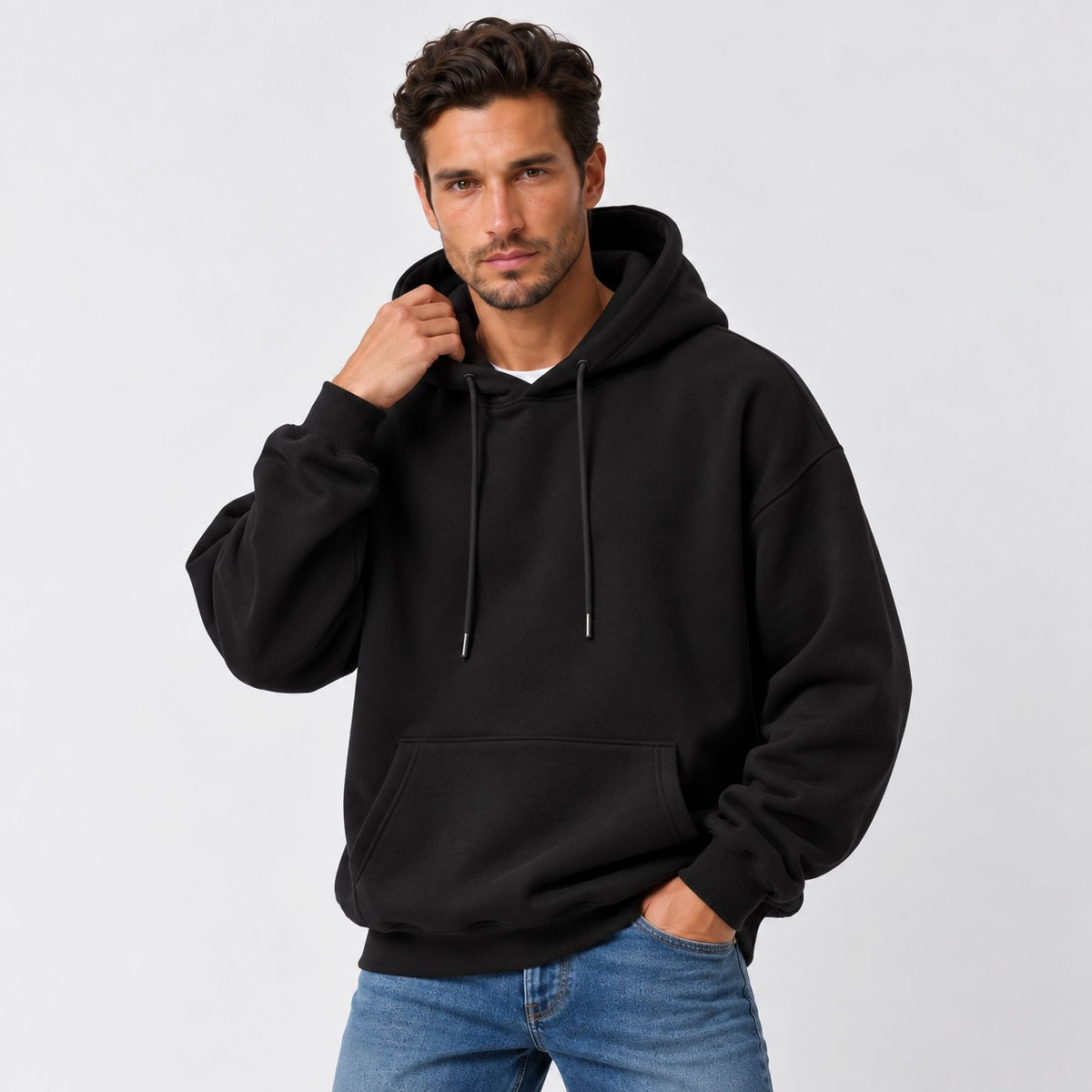 Men's Oversized Velvet Hoodie - Pullover Hooded Sweatshirt