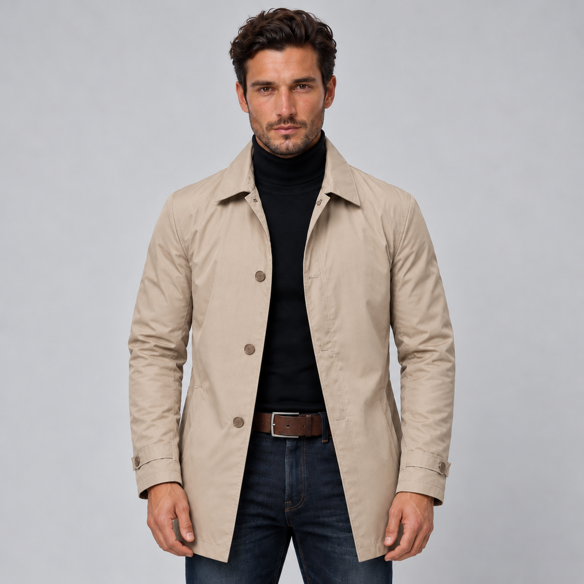 Men's Long Water-Resistant Coat - Classic Rain Overcoat