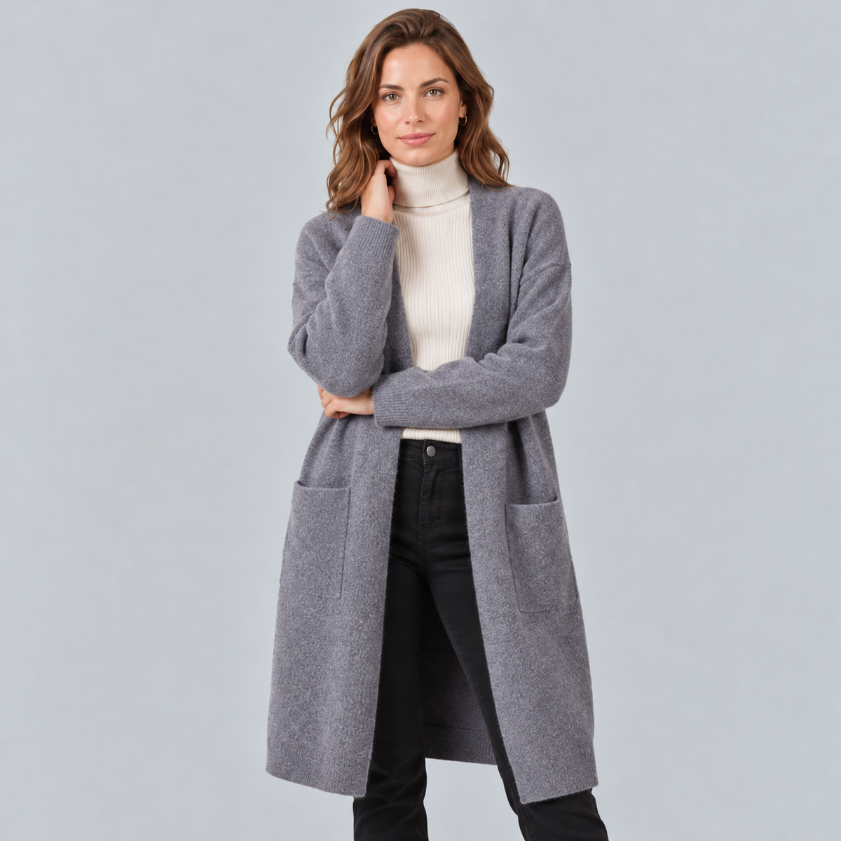 Women's Long Knit Cardigan, Open and Elegant for Fall and Winter