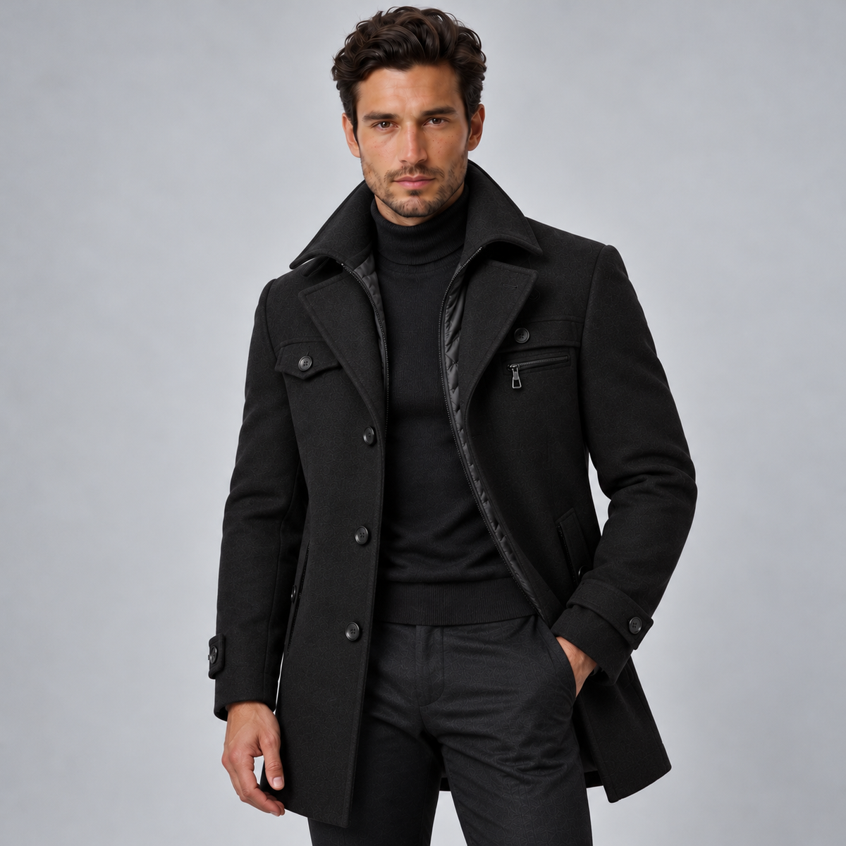 Men's Wool Coat with Quilted Lining - Warm Winter Overcoat