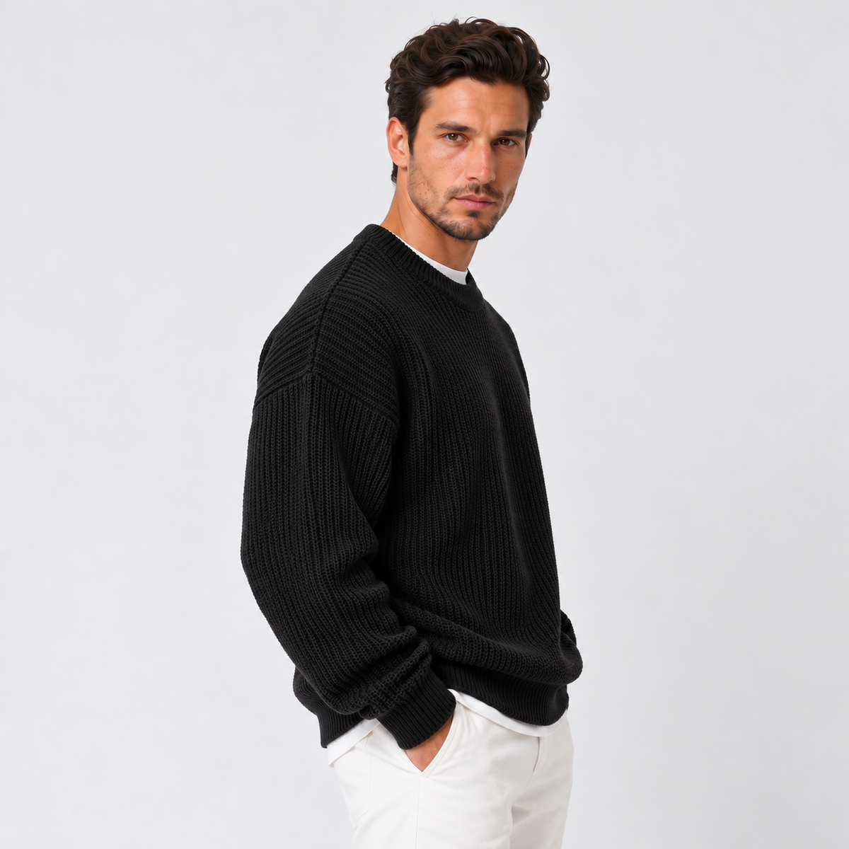 Men's Crew Neck Knit Sweater - Casual Fall Pullover