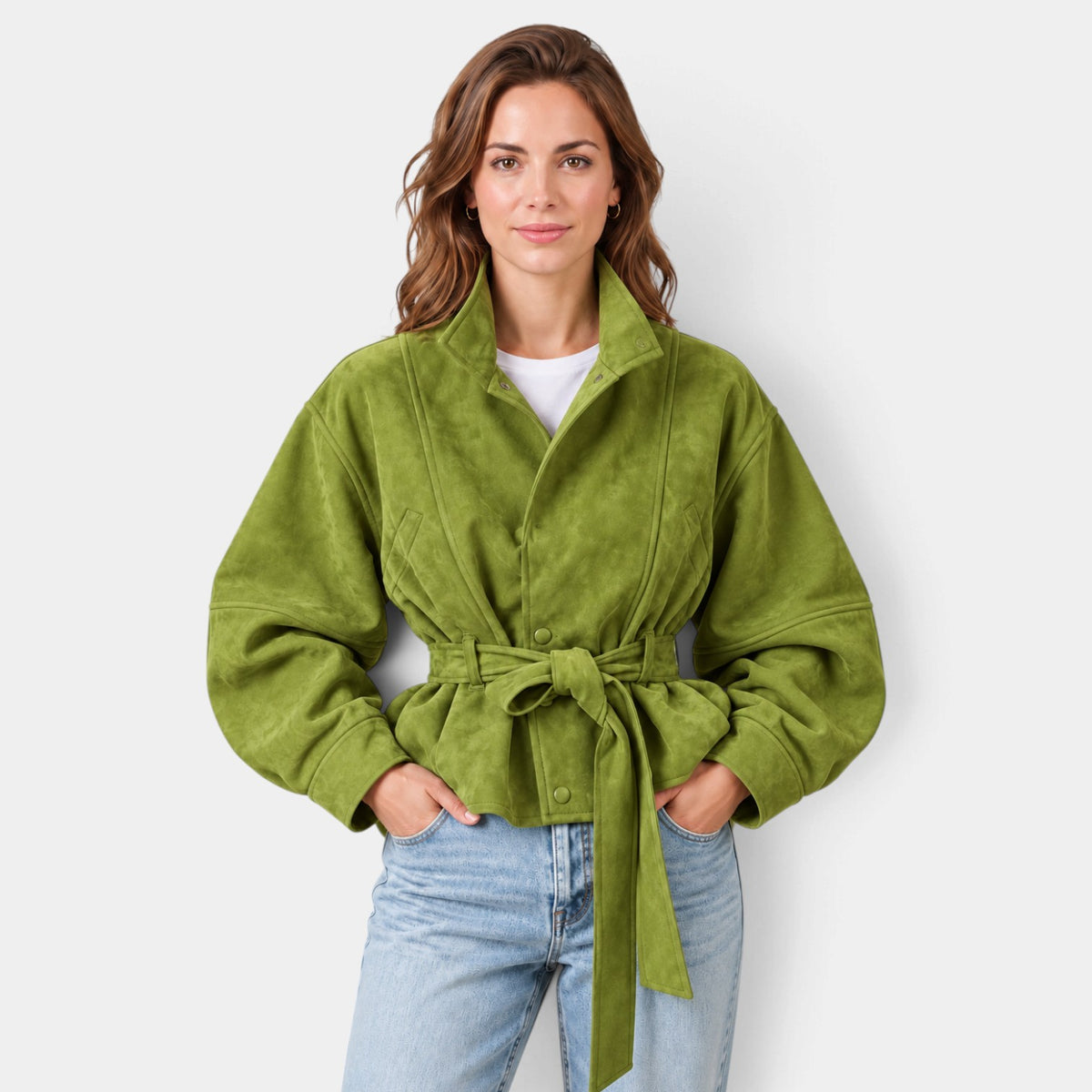 Chaqueta Bomber de Ante Oversize Mujer