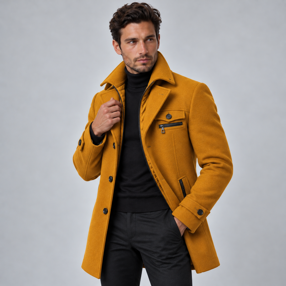 Men's Wool Coat with Quilted Lining - Warm Winter Overcoat