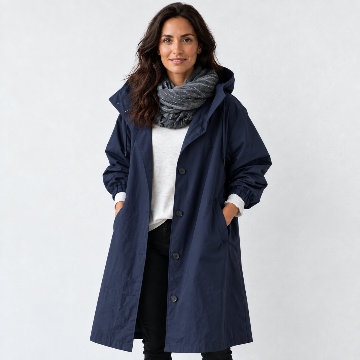 Gabardina Mujer Impermeable con Capucha Larga
