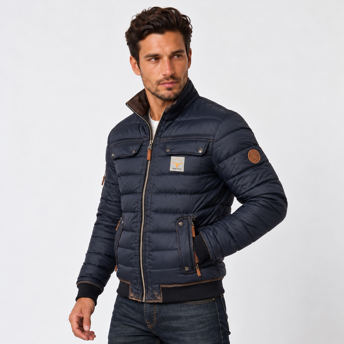 Chaqueta Bomber Acolchada Hombre con Bolsillos de Solapa