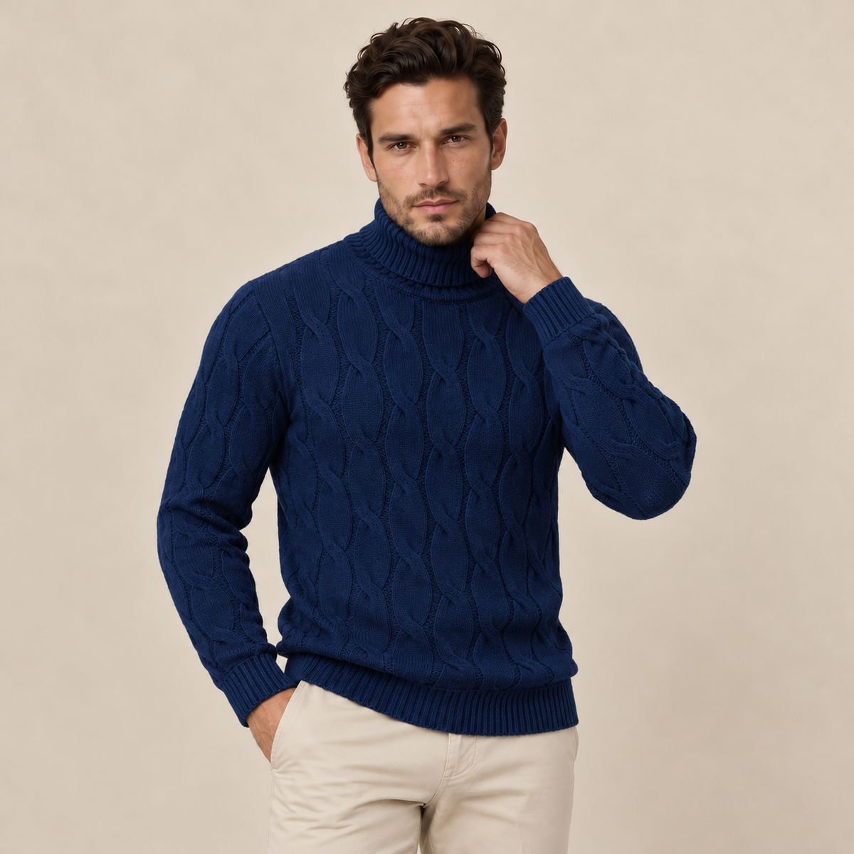 Men's Cable Knit Turtleneck Sweater - Chunky Pullover