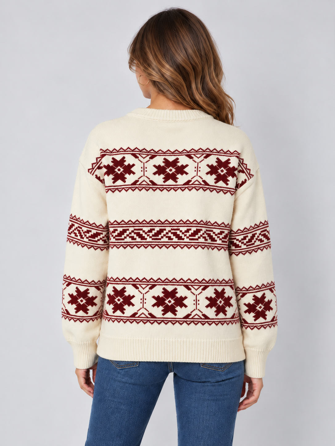Jersey Fair Isle Mujer Copos de Nieve Cuello Redondo Oversize