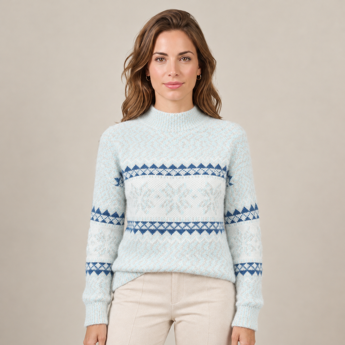Women's Snowflake Knit Sweater - Holiday Fair Isle Pullover