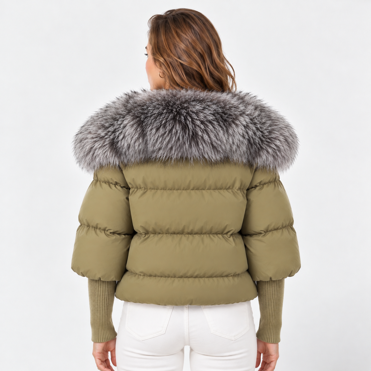 Chaqueta Acolchada Mujer con Cuello de Pelo Sintético