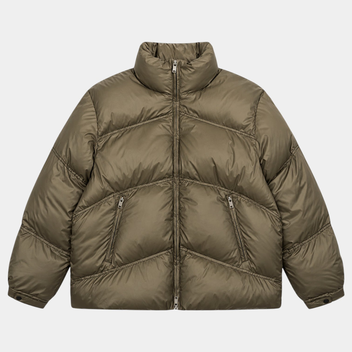 Men's High Neck Zip-Up Puffer Jacket - Quilted Stand Collar