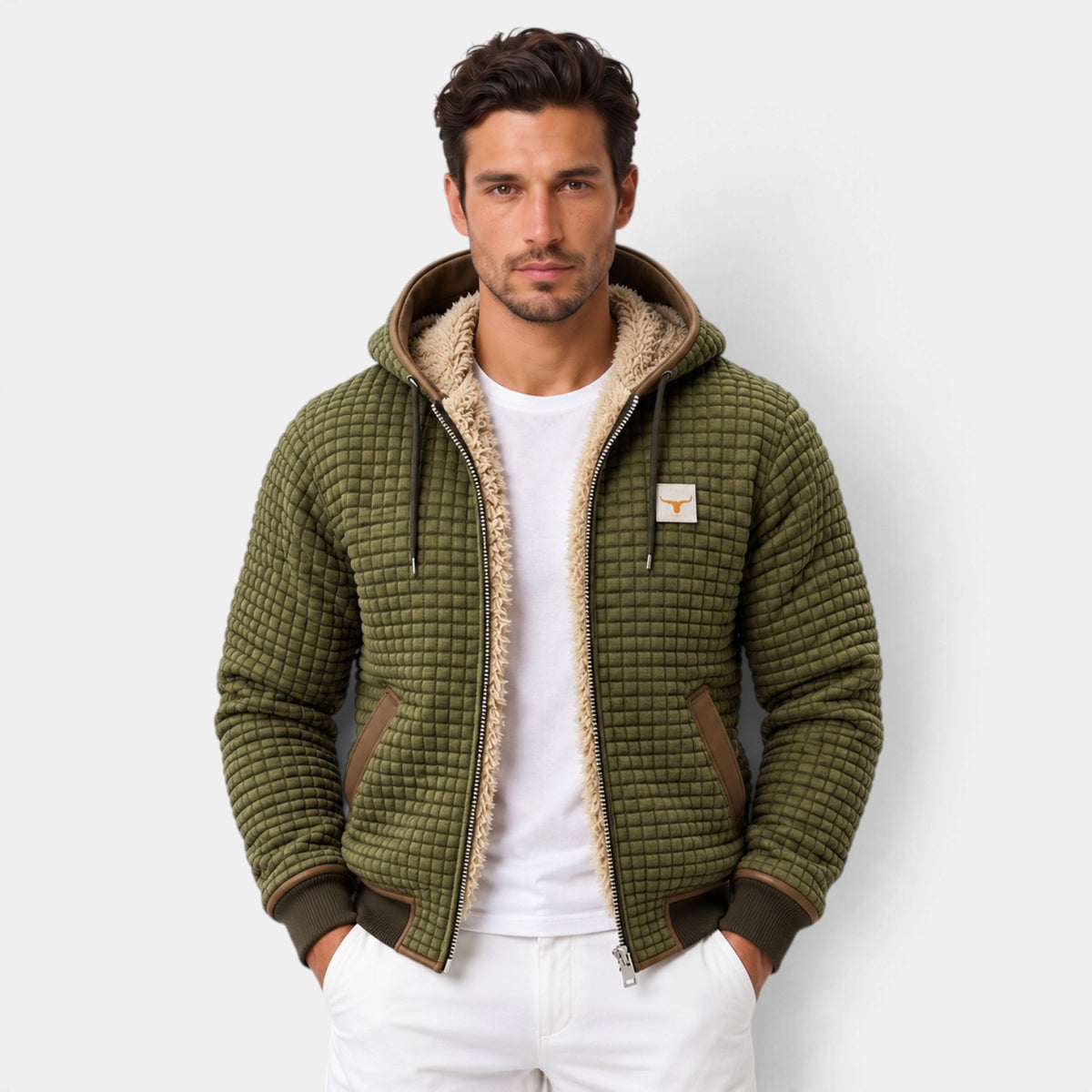 Men's Sherpa-Lined Puffer Jacket - Full Zip