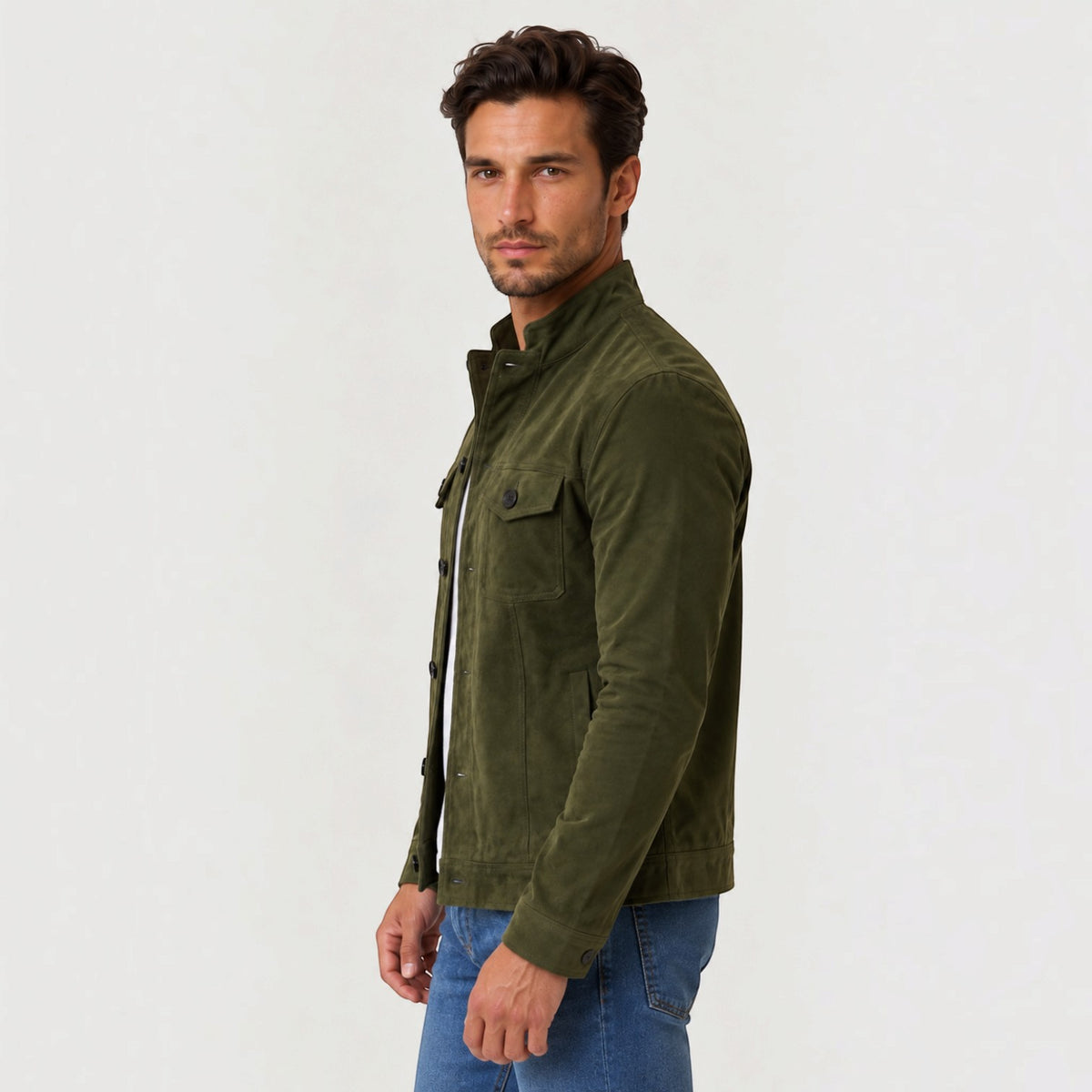 Men's Faux Suede Button-Up Trucker Jacket