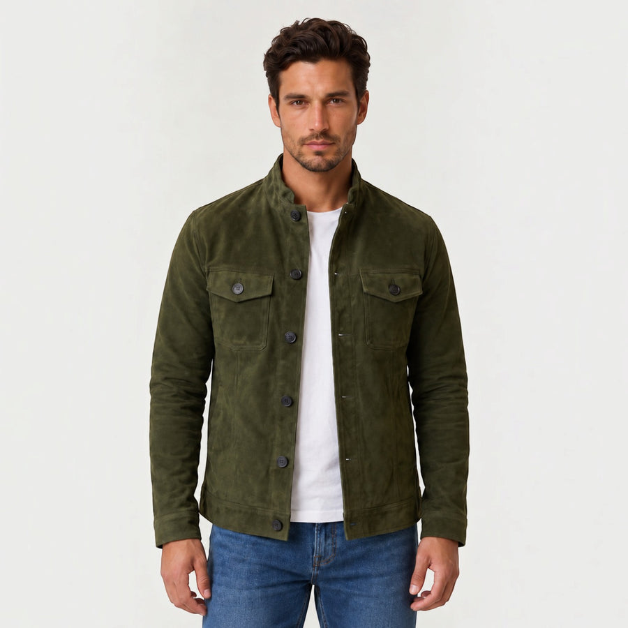 Men's Faux Suede Button-Up Trucker Jacket