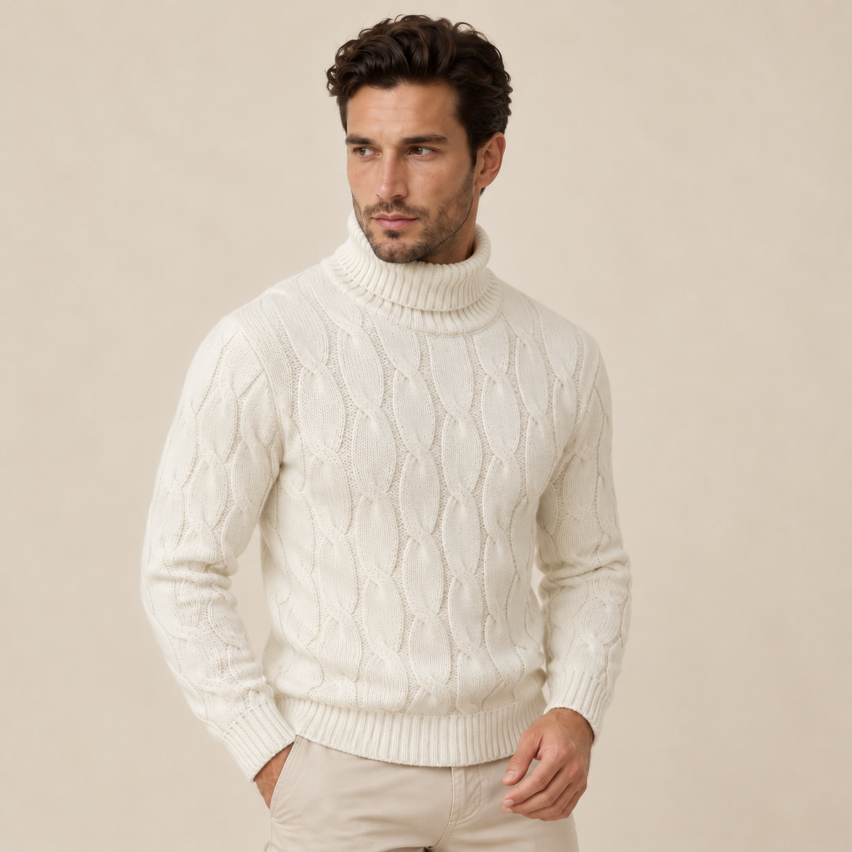 Men's Cable Knit Turtleneck Sweater - Chunky Pullover
