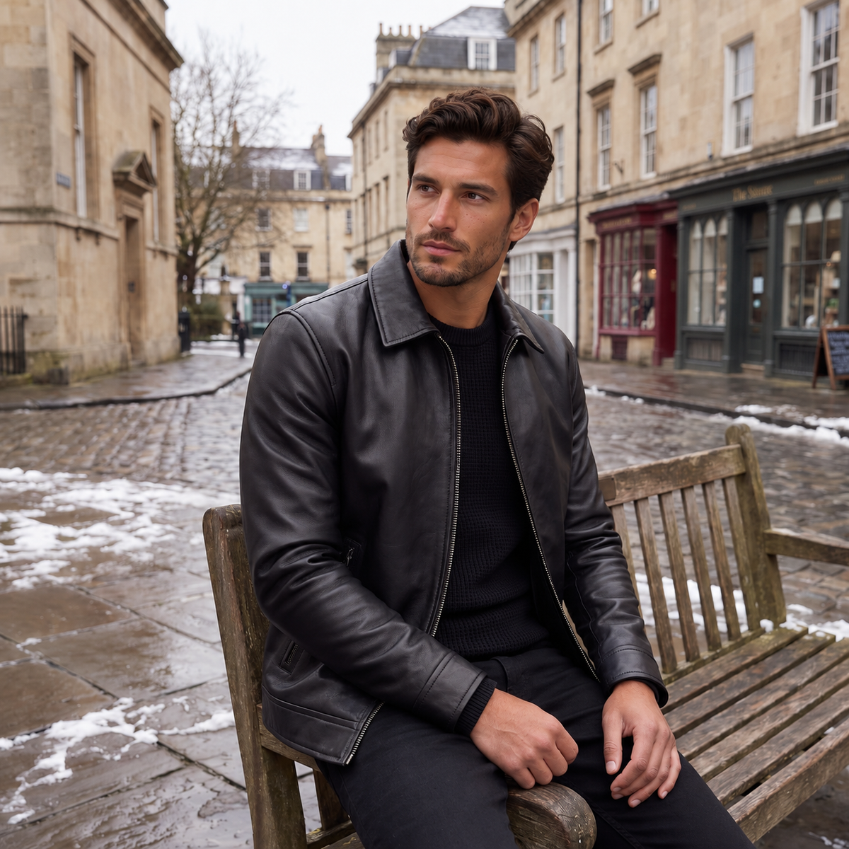 Men's Faux Leather Zip-Up Regular Fit Jacket