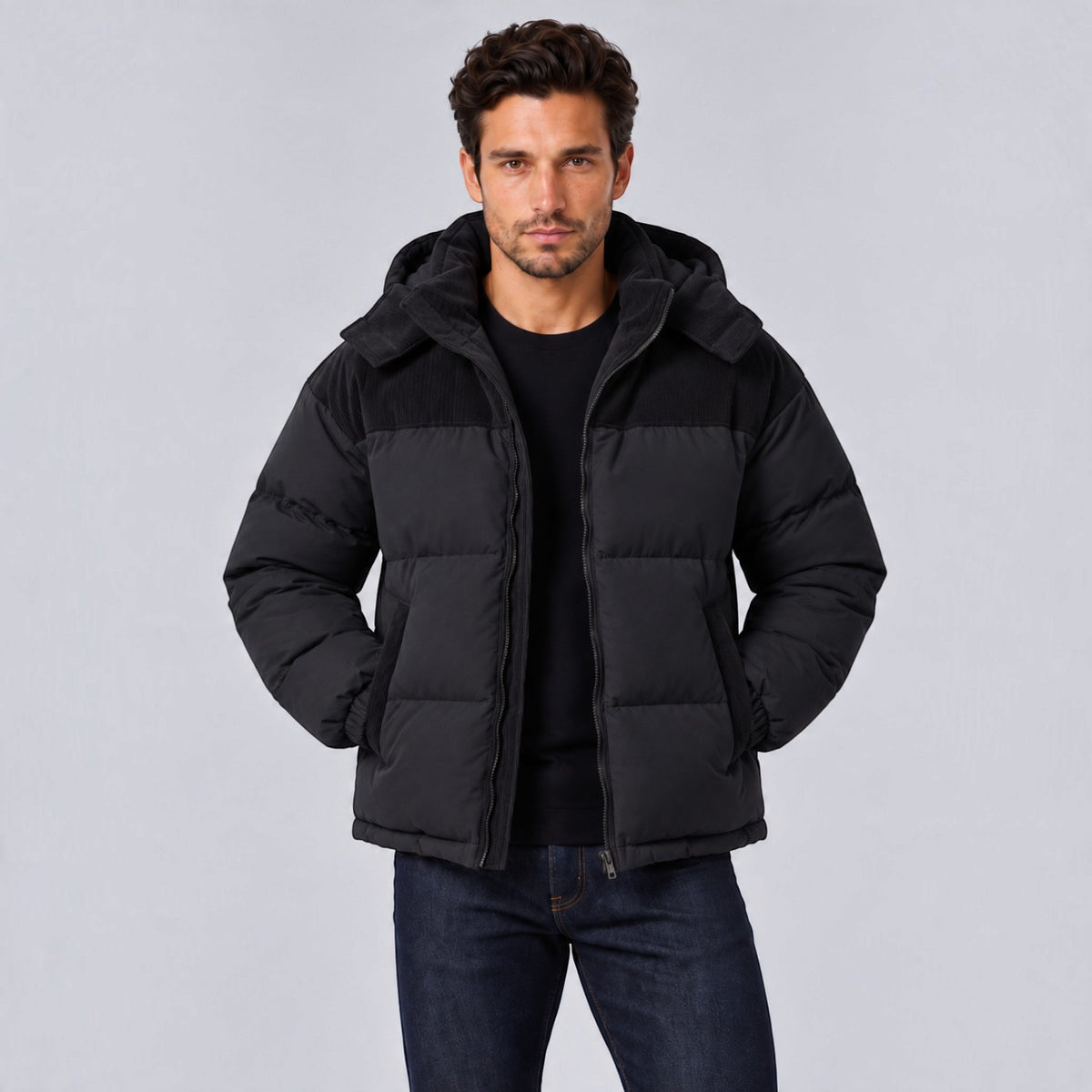 Men's Nordic Style Hooded Puffer Jacket with Pockets