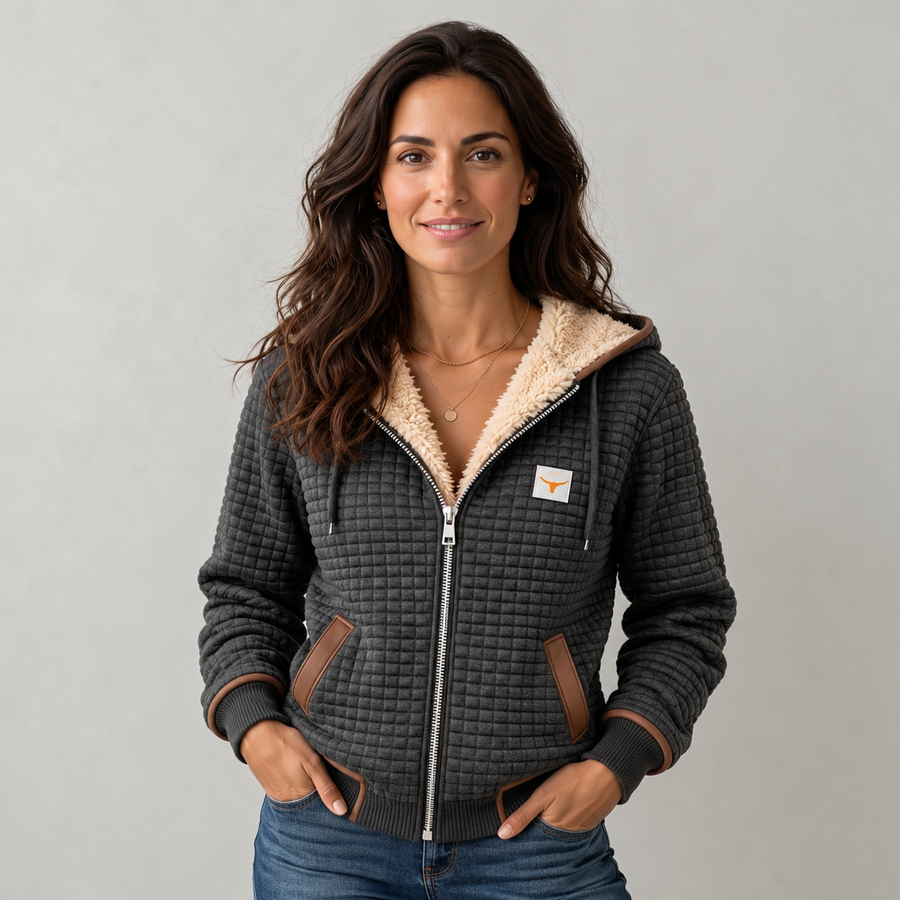 Women's Gray Hooded Puffer Jacket - Sherpa Lining