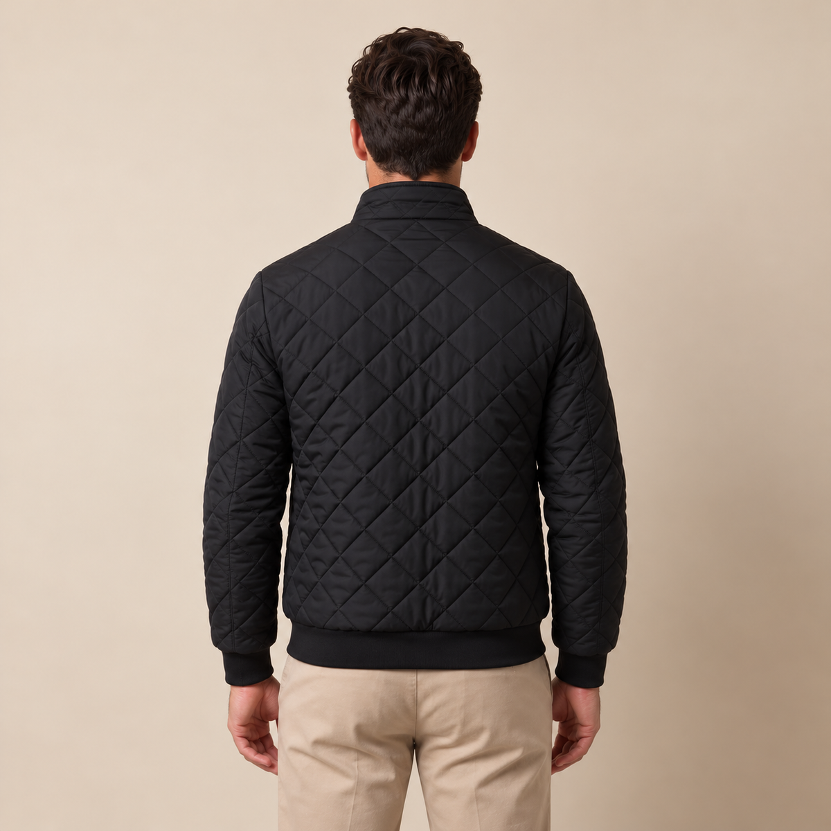 Men's Black Quilted Bomber Jacket - Padded Zip-Up