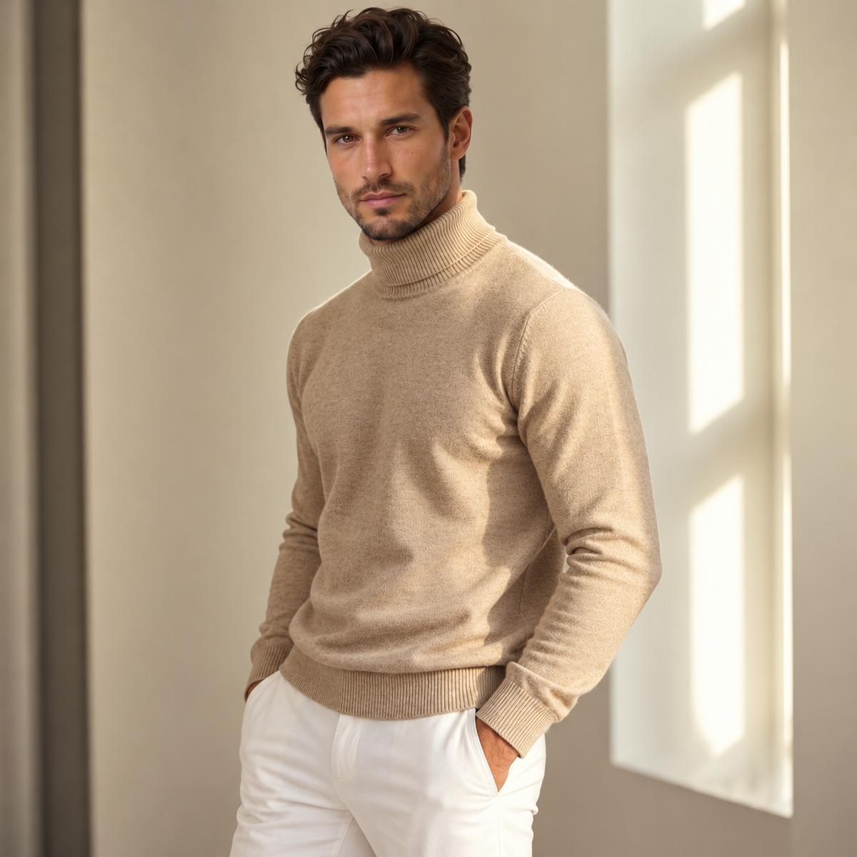 Jersey de Cuello Alto de Merino para Hombre Transpirable