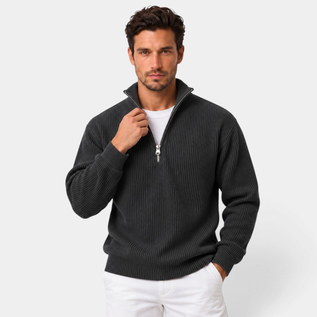 Men's Slim Fit Corduroy Zip-Up Sweater