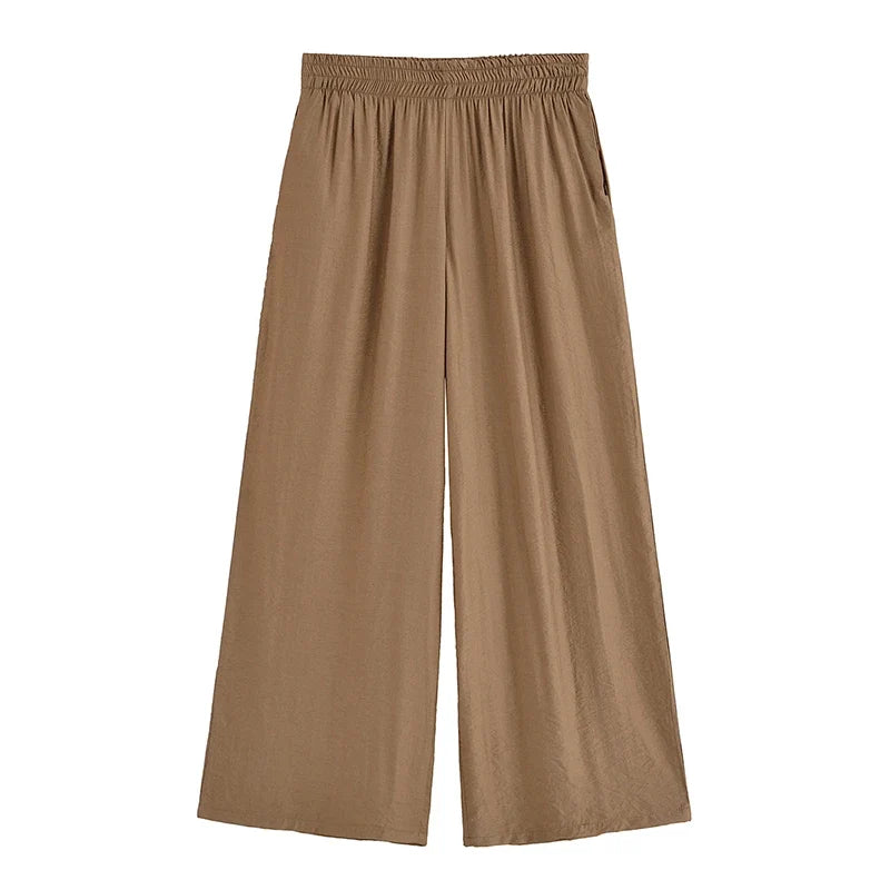 Conjunto Camisa y Pantalón Satinado Mujer de Cintura Alta