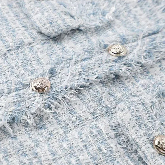 Chaqueta de Tweed Corta Mujer con Flecos y Botones Dorados