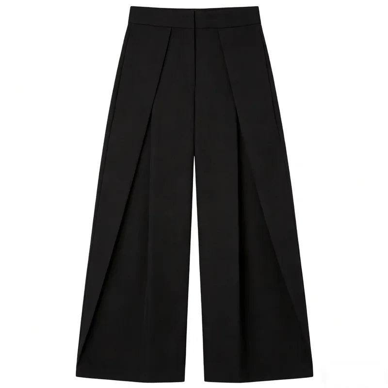 Women's High-Waisted Pleated Wide Leg Pants - Front Darts