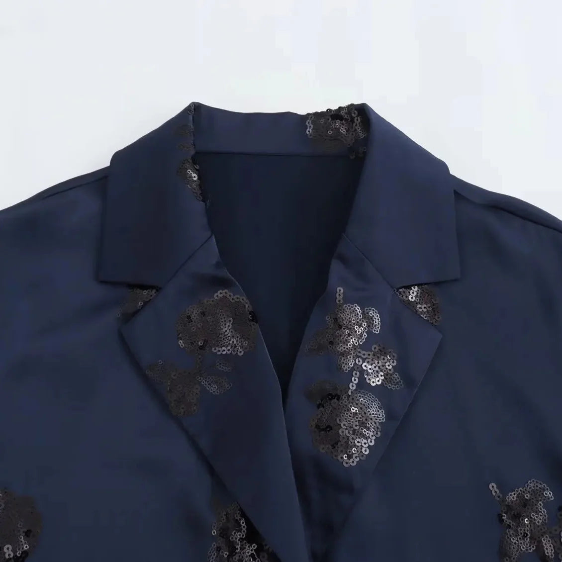 Women's Navy Blue Sequin Blazer and Pants Suit Set