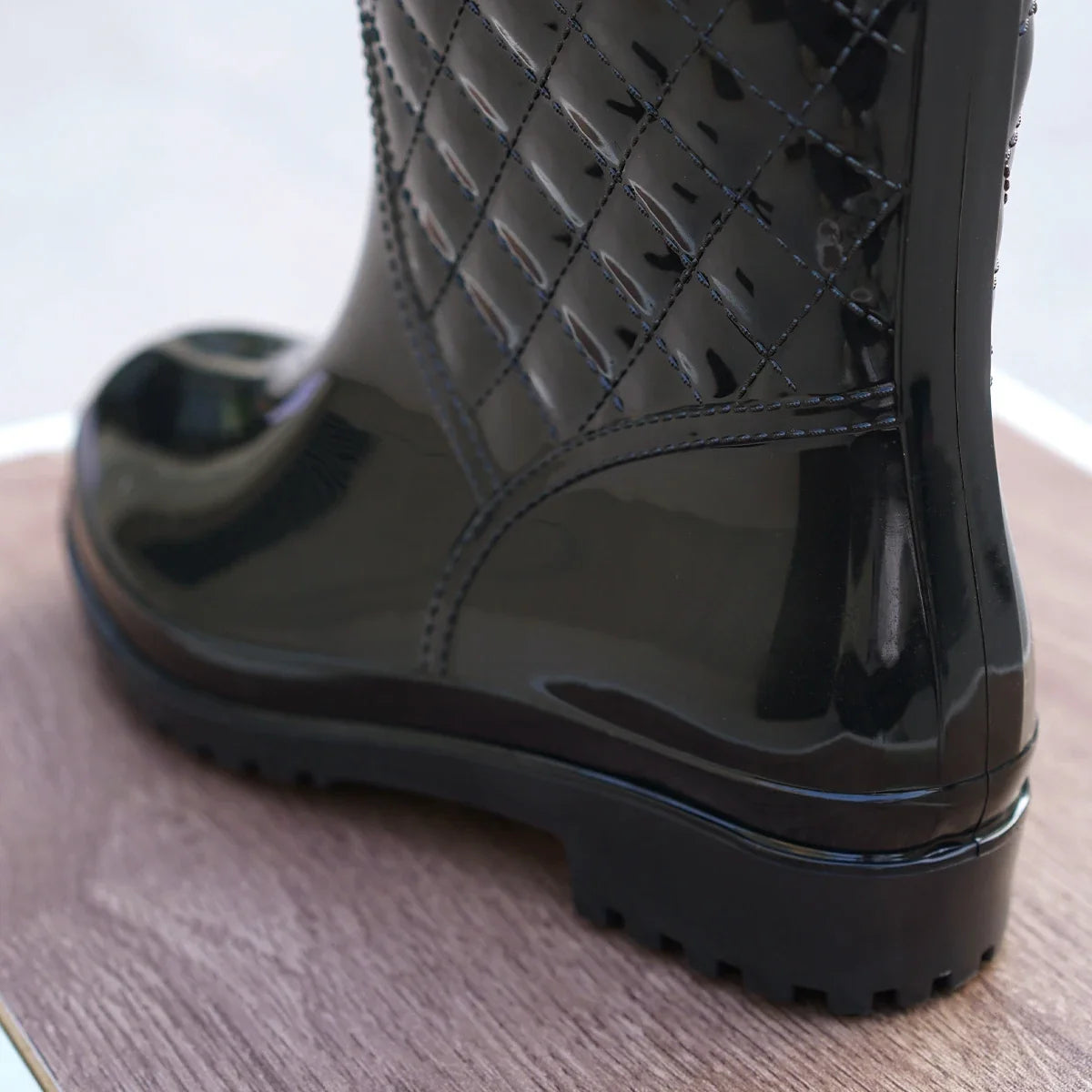 Botas de Agua Negras Mujer Acolchadas con Cordón