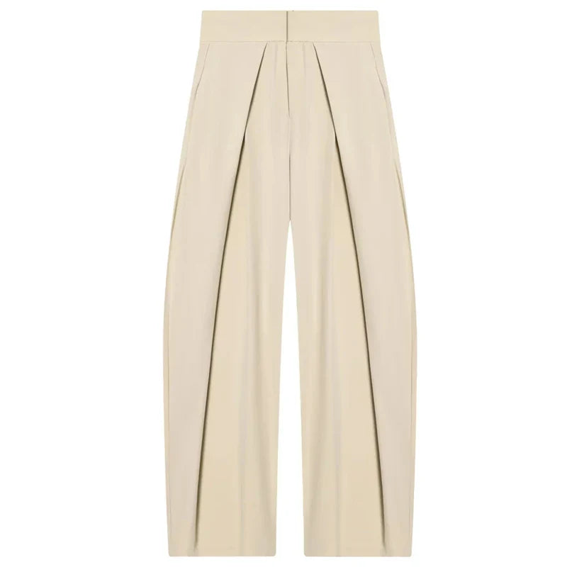Women's High-Waisted Pleated Wide Leg Pants - Front Darts