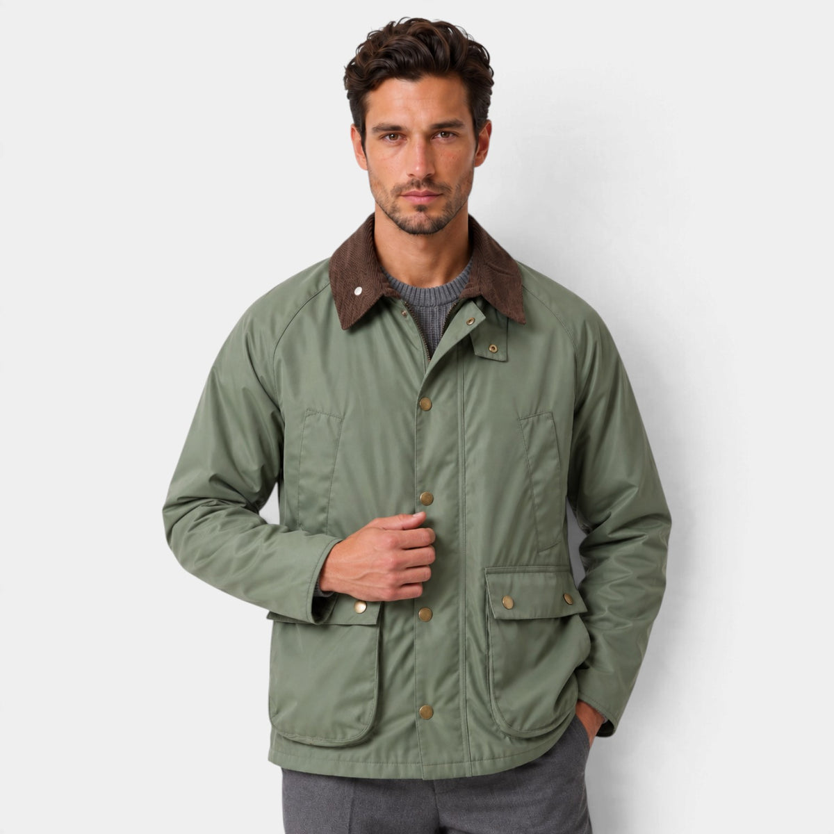 Men's Vintage Workwear Jacket with Corduroy Collar