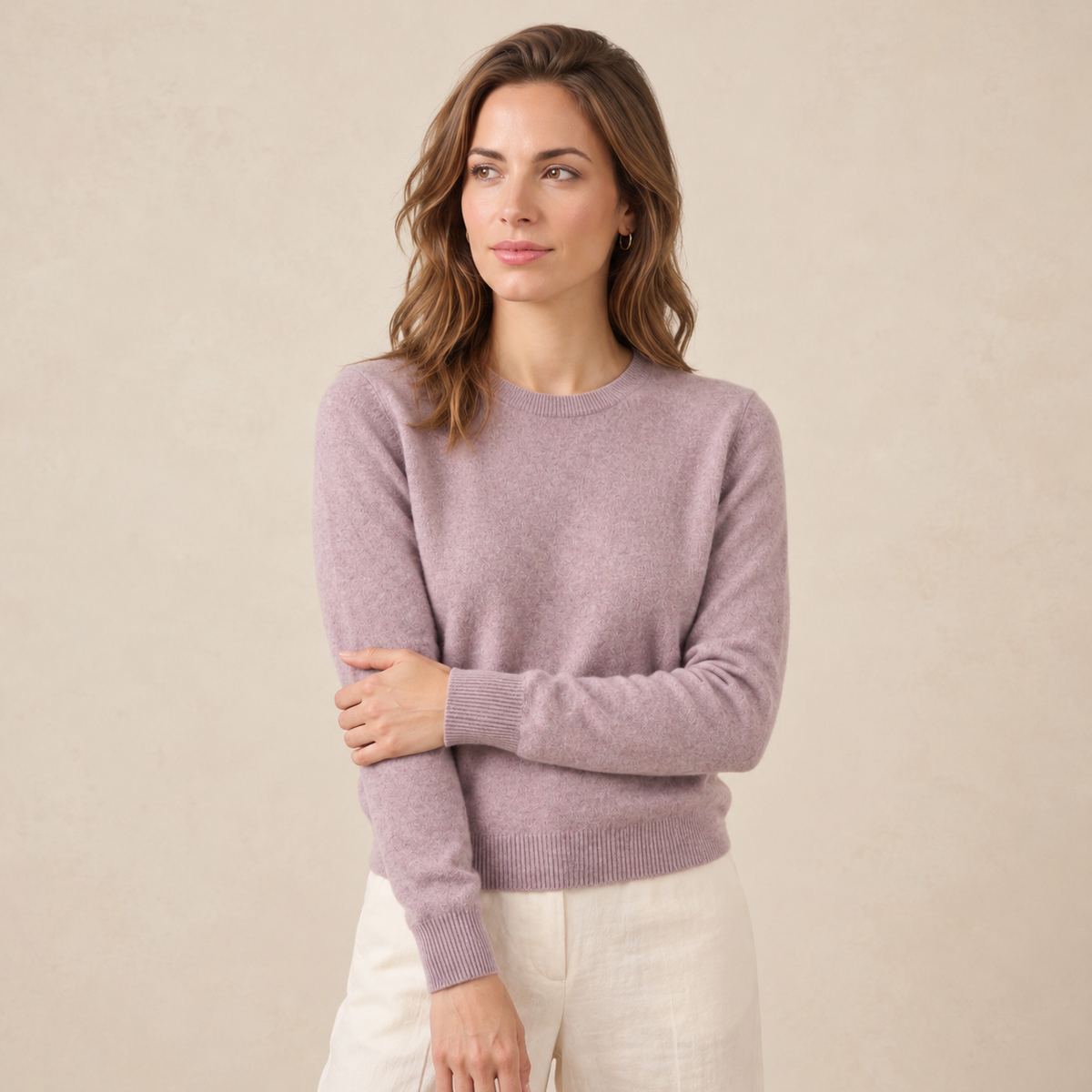Jersey de Cuello Redondo de Cashmere Puro para Mujer