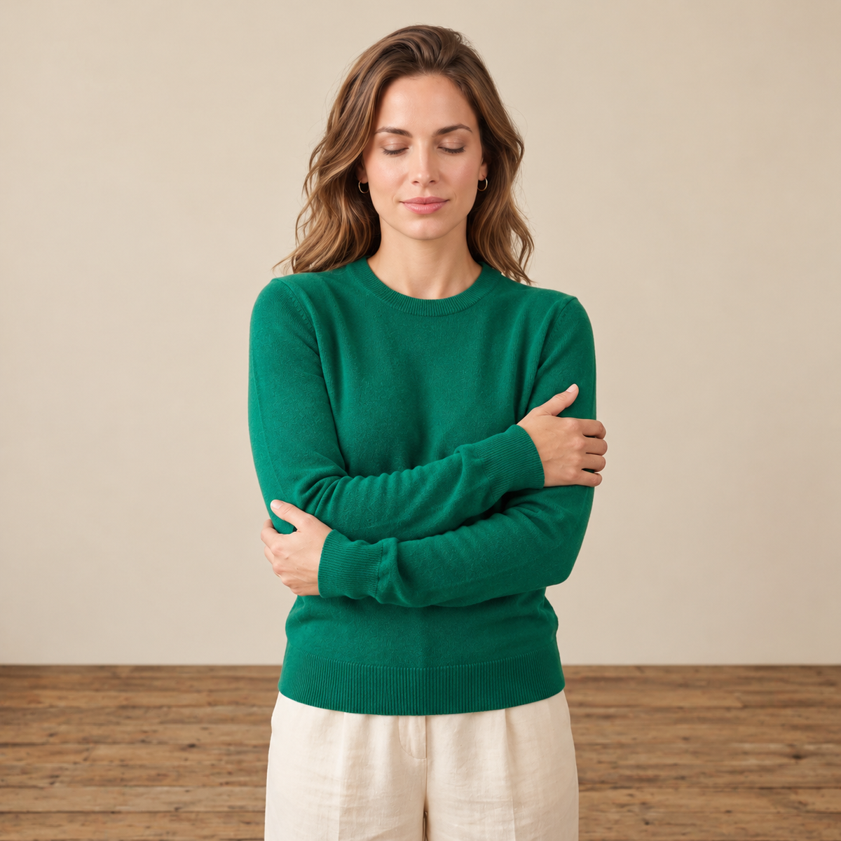 Jersey de Cuello Redondo de Cashmere Puro para Mujer