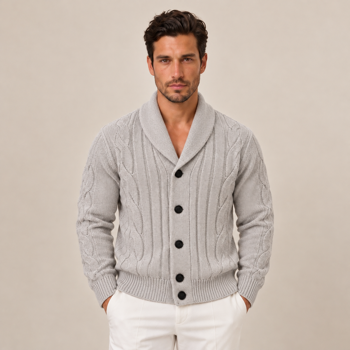 Men's Cable Knit Button-Up Cardigan Sweater