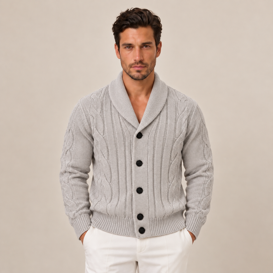 Men's Cable Knit Button-Up Cardigan Sweater