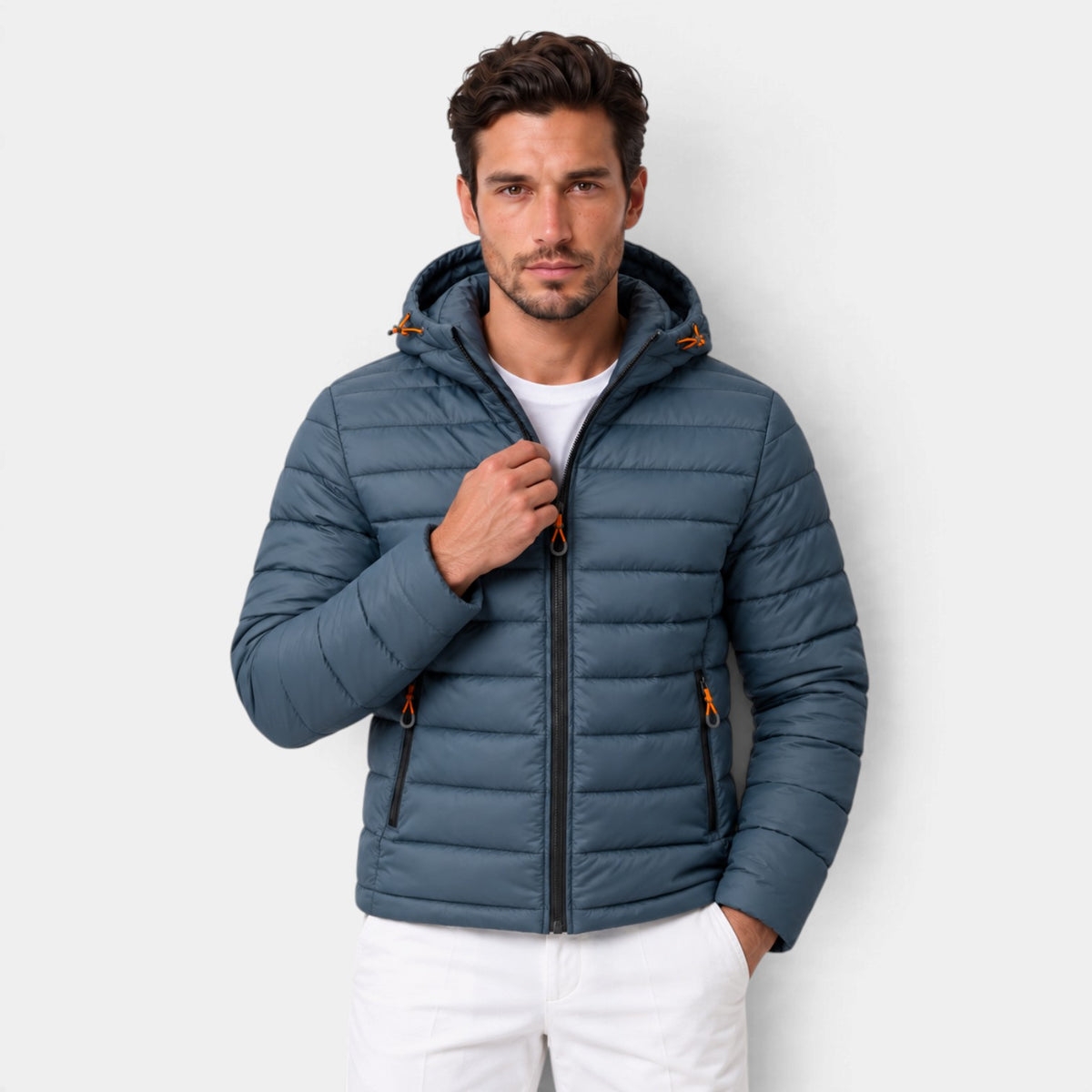Chaqueta Acolchada con Capucha para Hombre Cremallera Completa