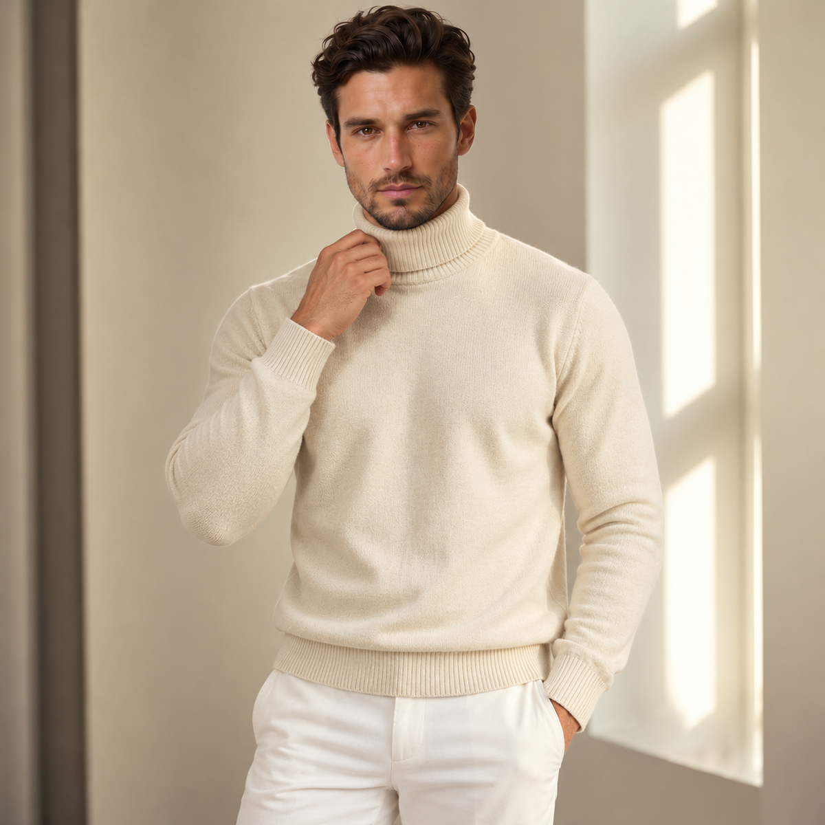 Jersey de Cuello Alto de Merino para Hombre Transpirable